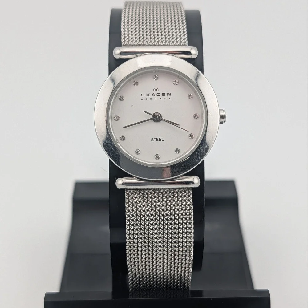 Skagen Denmark Nicoline Crystal Marker Dial Mesh Bracelet‎ Minimalist Watch SS
